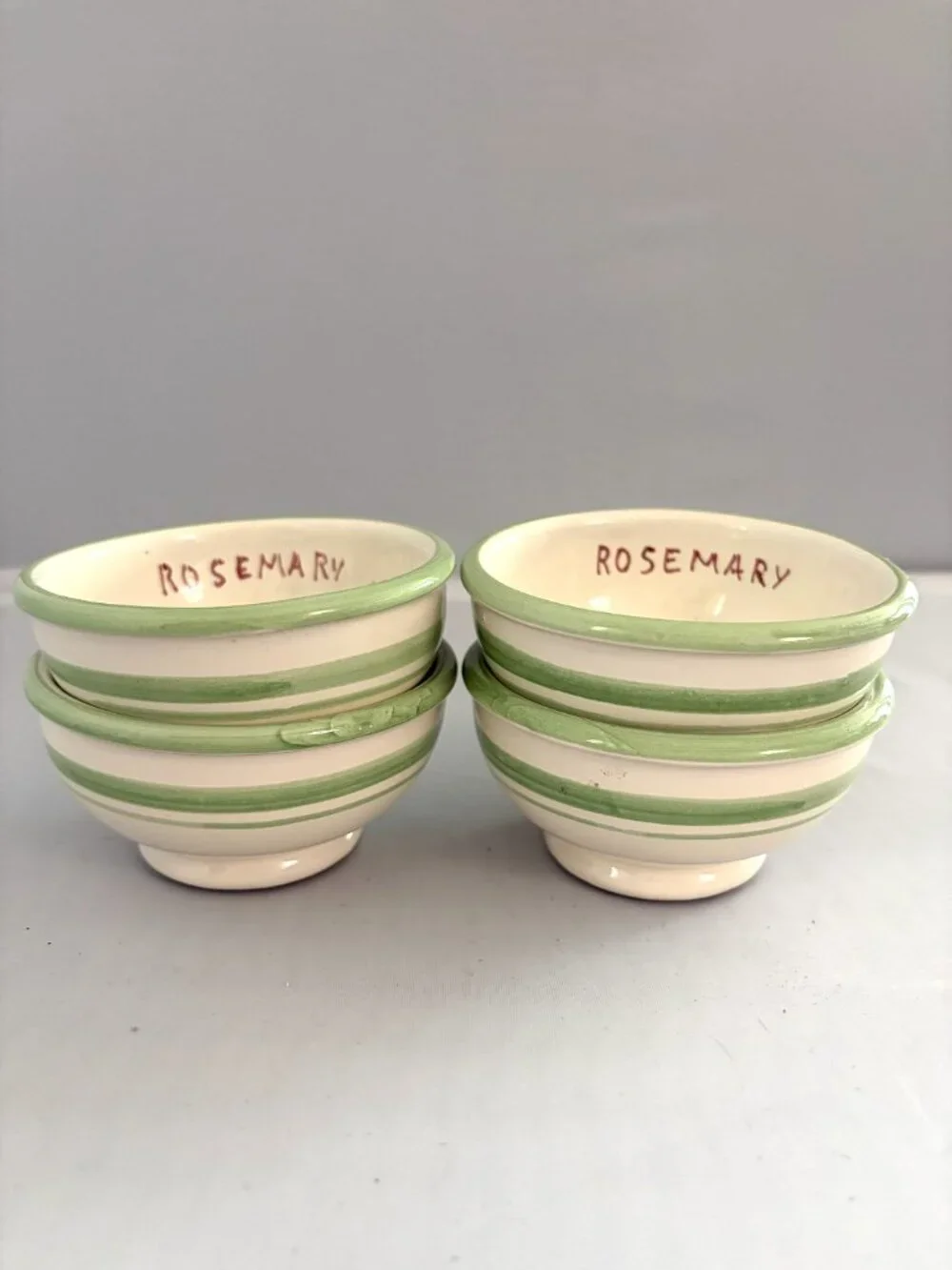 Williams Sonoma Footed Condiment Bowls Rosemary Design Set of 4